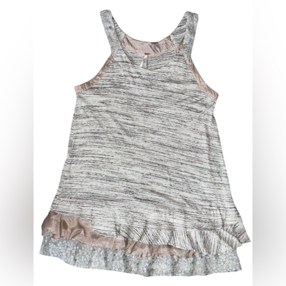 Free People Gray and Pink Textured Top
